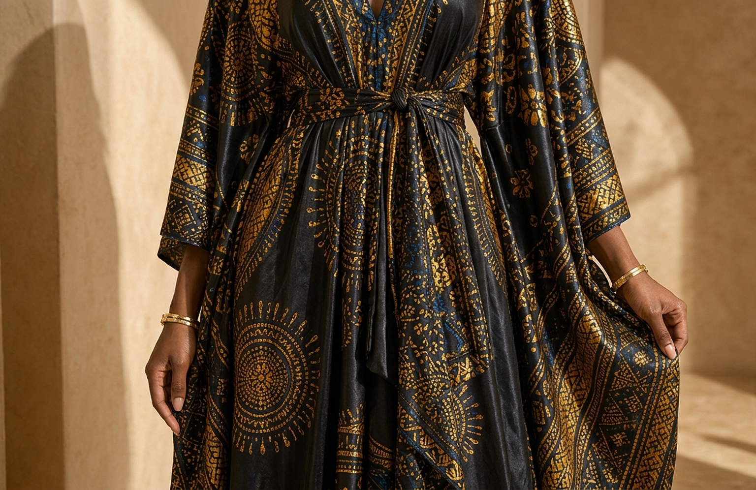 Detail editorial view of the Binta Kaftan